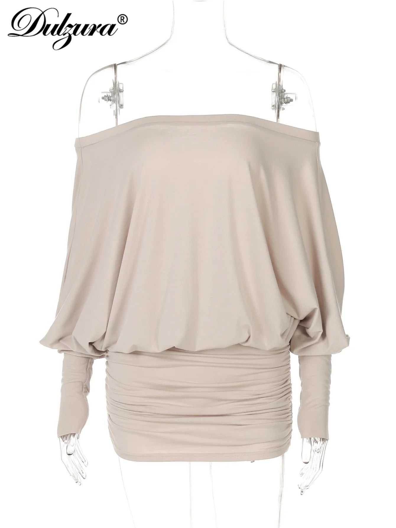 off Shoulder Long Sleeves Ruched Patchwork Mini Dress Women’S Sexy Elegant Casual Outfit Party Clubwear Spring Summer