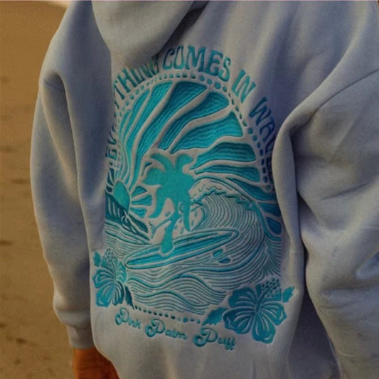 Women Fashion PINK PALM PUFF Embroidery Hoodies Autumn Winter plus Velvet Casual Loose Sweatshirt