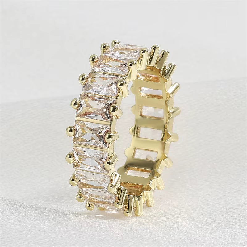 Classic Baguette Cubic Zirconia Engagement Rings for Women Luxury 18K Gold Color Plated Wedding Party Jewelry