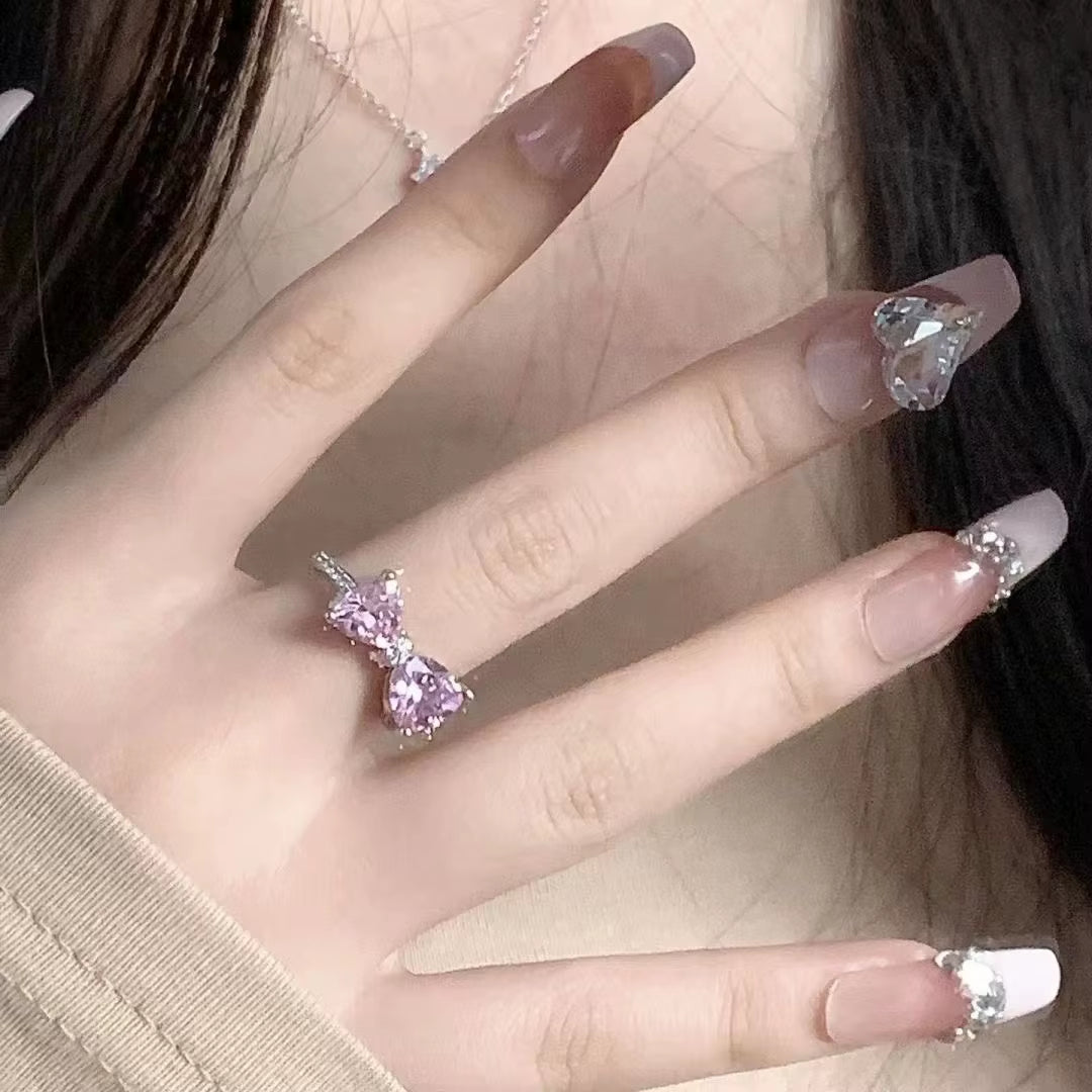 New Arrived Romantic Lovely Pink Bowknot Design Female Exquisite Jewelry Ring with Micro Bow Tie Zircon for Party and Dating